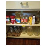 Contents of cabinet, includes glass jars,