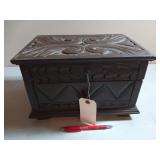 Nice carved wood box w/ hinged lid 8x13x9