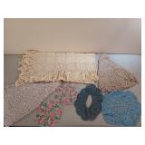 Asst crochet doilies, collars, tablecloths, etc