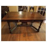 Spanish oak dining table w/ 2 captain chair, 4