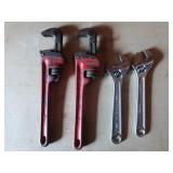 2 Ridgid 10" pipe wrenches, Craftsman & Allied 8"