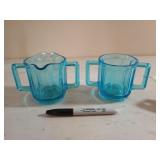 Blue glass pitcher, cup