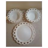 3 pcs milk glass: 13" plate, 9.5" bowls