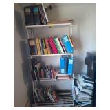 Asst books and magazines on shelf and the stack