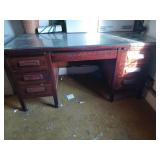 Pine seven drawer desk with glass top 30x60x34