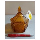Amber glass candy dish with lid 6 x 4.5