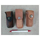 3 leather knife / sharpener holsters