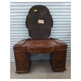 English oak vanity 5 drawer on casters 67x48x26