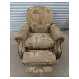 Upholstered recliner, needs a good cleaning, has