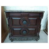 Ornate 2 drawer nightstand w/ granite top 30x30x19