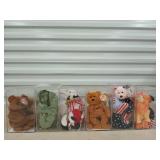 12 asst Ty beanie babies & display cases