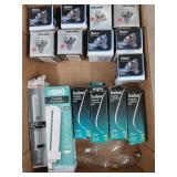 Asst halogen, LED, fiber optic, fluorescent bulbs