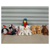 9 asst Ty beanie babies w/ 6 display cases