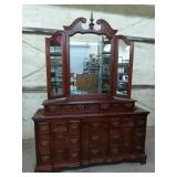 Cherry 11 drawer dresser w/ tri-fold mirror
