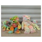 4 Ty beanie babies: 2 large Peace, birthday,