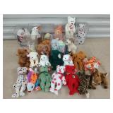 30 asst Ty beanie babies, display cases in
