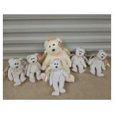 6 asst Ty beanie babies w/ display case