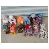 12 asst Ty beanie babies in large display case