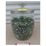 Large glass jar w/lid, 3/4 full of asst marbles*
