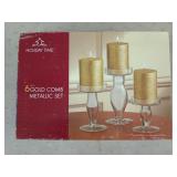 6 Pc gold comb metallic candle set, NIB