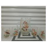 Glass duck pitcher 9" & 4 glasses