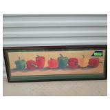 Framed pepper print with tri-colored salsa recipe