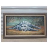Framed alligator oil painting 35x20 Diane Moore