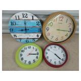 4 asst wall clocks, all work