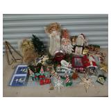Large plastic tote of assorted Christmas decor