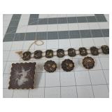 Oriental bracelet, broaches, earrings