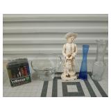 Woozies wine coozies, glass vases, figurine, bowl