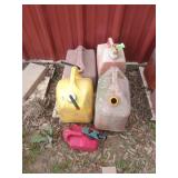 Five fuel cans 1 to 5 gallon