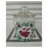 Hand painted glass cookie jar 10 x 7