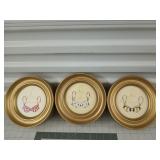 3 round framed ladies wear sketches 8"
