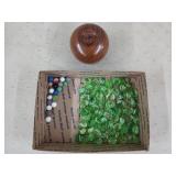Asst marbles, glass decor beads, wood apple