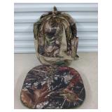 Camo backpack and padded cushion