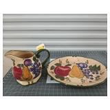 Beautiful fruit platter 18x13.75 & pitcher 8.5"