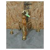 Brass & wood 5 bulb hanging light fixture 22 x 22