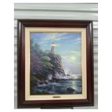 Framed Thomas kinkade split Rock light "Lighthouse