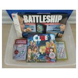 Plastic tote w/ lid & games