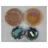 4 pcs carnival glass, 10" & 6.5"