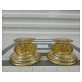 Pair of yellow glass candle holders 2 x 3.5