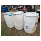 3 ct 55 gallon plastic drums with lids