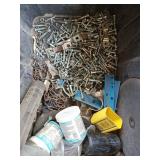 Plastic tote of asst nuts, boats, screws, chain