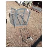 Tri-fold fireplace screen w/ 4 fireplace tools