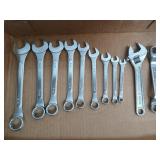 9 SAE wrenches 3/4" - 1/4" , adjustable wrench,