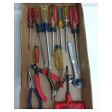Screwdrivers, needle nose pliers, ratchet, etc