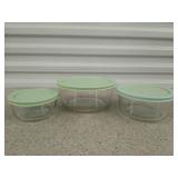3 Martha Stewart glass dishes with plastic lids