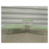 3 Martha Stewart glass dishes with plastic lids