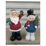 12" Santa Claus and snowman figurines